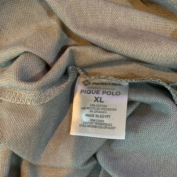 Members Mark Mens Size XL‎ Grey Pique Stretch Cotton Classic Fit Polo Shirt - Picture 5 of 5